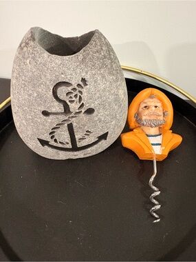 Fishermen Corkscrew Sea Captain Bust Old Salt Stone Vase Anchor